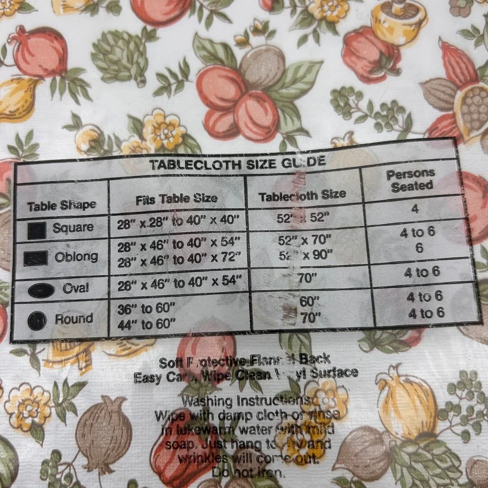 Ex-Cell Easy Life Vinyl Tablecloth Flannel Backed 52x52 Square Harvest Fruit USA